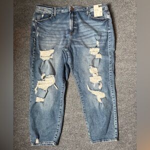 High Rise Blue Distressed Mom Jeans